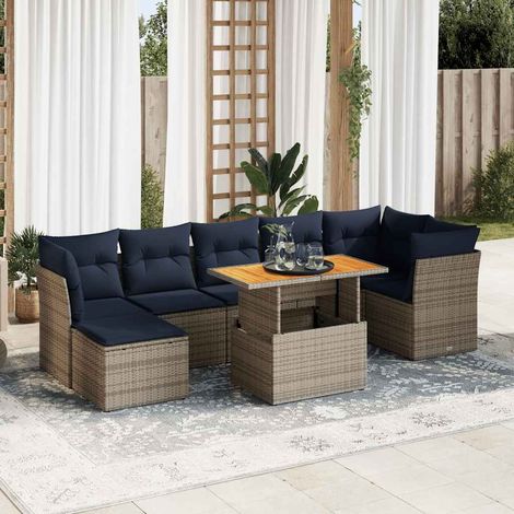 8-tlg. Garten-Sofagarnitur mit Kissen Grau Poly Rattan vidaXL (1/5)