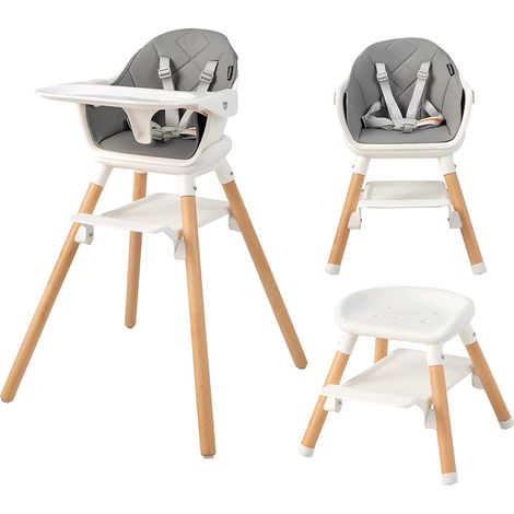 COSTWAY 6 en 1 Trona bebe, Silla Alta Convertible para Bebés, Trona Portatil Bebe con Bandeja, Arnés de 5 Puntos, Cojín de Asiento de PU y Patas de Haya para Niños de 6 Meses a 6 Años (Blanco) (1/5)