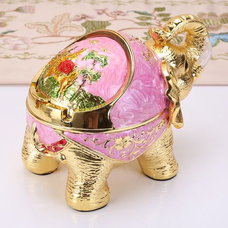 Cendrier de style européen (doré et rose), forme sphérique originale et tendance avec couvercle, en métal