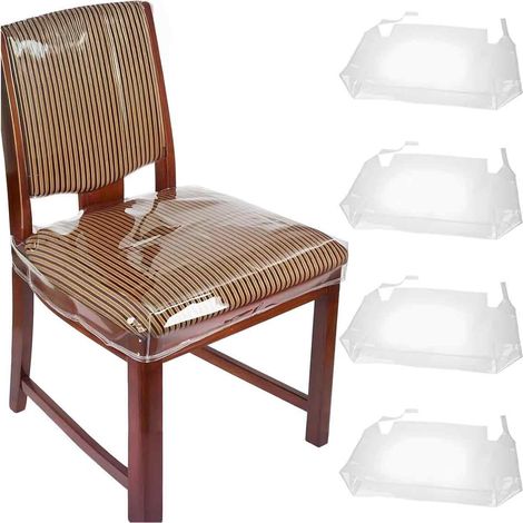 Lot de 4 housses de chaise transparentes en PVC, protections pour chaises de salle à manger, durables, résistantes aux taches