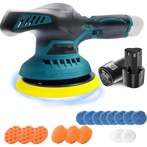 Teetok – Polisseuse sans fil 12V – 6 vitesses réglables jusqu'à 5800 tr/min – Diamètre 125 mm – Kit avec 2 batteries 3000mAh et 16 accessoires