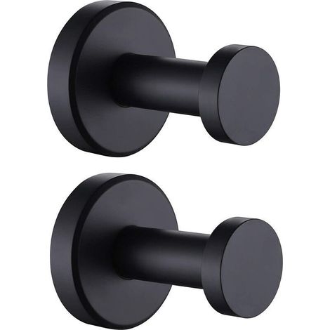 Handtuchhaken für Bad und Küche, 2er-Set, mattschwarz, runder Edelstahlhaken, moderner dekorativer Wandhalter für Toilette und Küche – Mattschwarz (1/4)