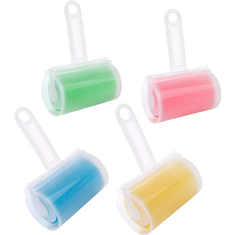 Lot de 4 rouleaux anti-peluches lavables pour vêtements, tapis et poils (Rouge, Vert, Bleu, Jaune) (1/5)