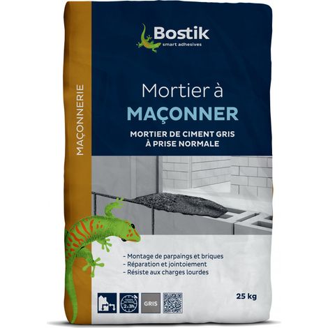 Bostik – Mortier de maçonnerie 25 kg gris – Prêt à l'emploi pour parpaings et briques – Prise normale – Intérieur et extérieur