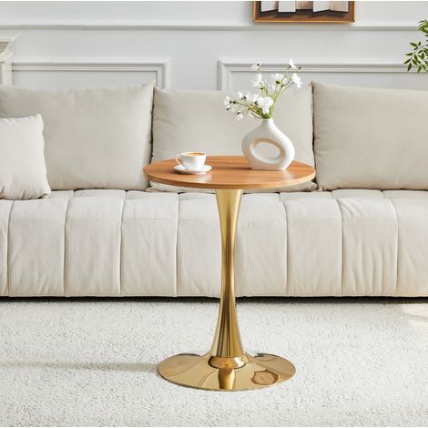 Runder Couchtisch 60 cm, MDF und Metall, Höhe 72 cm, Holzoptik und Gold HAVRYA (1/5)
