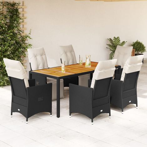 Salon de jardin 7 pièces avec 6 fauteuils inclinables, table et coussins, résine tressée noir - PANGIVO (1/5)