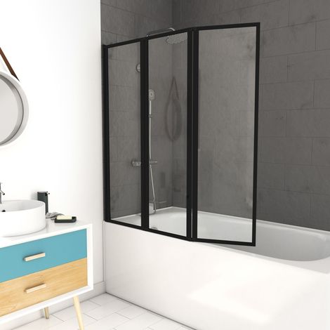 Badewannenfaltwand MARWELL Duschwand Duschabtrennung Triple Black 3-teilig 125 x 143 cm - faltbare duschwand für Badewanne in matt schwarz - 4mm Sicherheitsglas