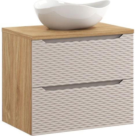 Badezimmer-Set YOKA beige: Unterschrank mit Schubladen 70 cm + Platte für Waschbecken + Aufsatzwaschbecken