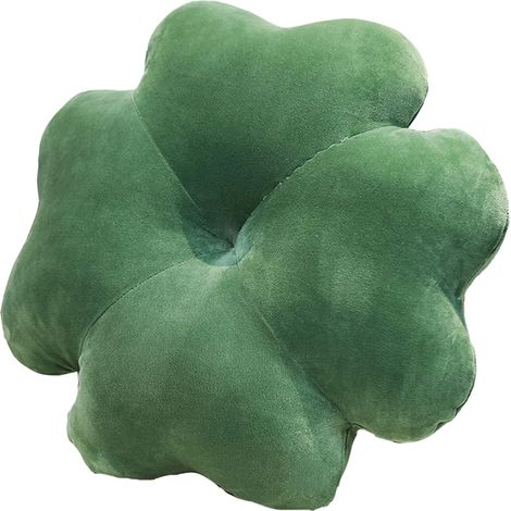 Mignon trèfle Quatre Feuilles Oreiller créatif Peluche Oreiller Sol Dessin animé épais Peluche Chaise Bureau (40cm40cm, Dark Green) (1/4)