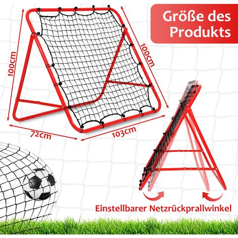 Randaco Fußball-Rückprallnetz mit Stahlrohrrahmen, verstellbarer Neigungswinkel, PE-Netz, Rebounder für Pass-, Schuss- und Reaktionstraining, Rot, 103 x 100 x 72 cm