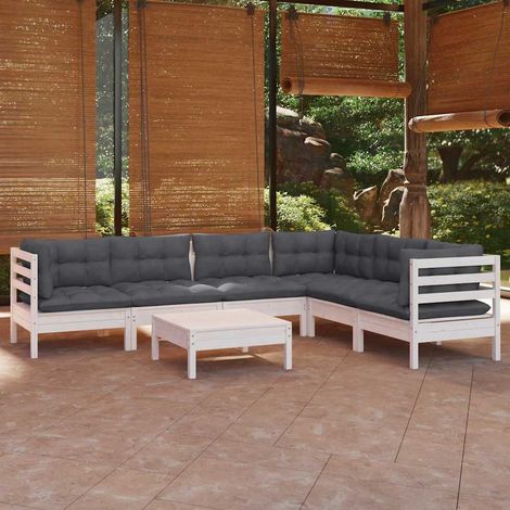 vidaXL Muebles de jardín 8 pzas con cojines blanco madera de pino (1/5)