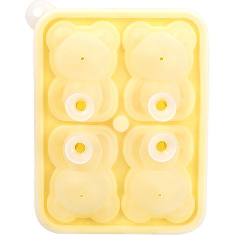 Moule à Glace en Silicone 4 Cases Forme Ourson pour Crème Glacée, Gâteau et Bougie Jaune (1/5)
