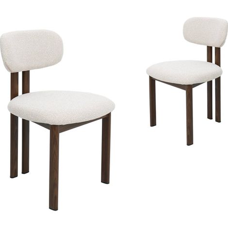 Lot de 2 chaises en tissu texturé écru pieds en métal marron