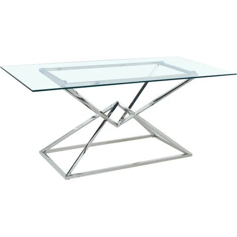 Table à Manger en Verre Transparent & Chrome – 150×90×75 cm – PYRAMIDE (1/5)