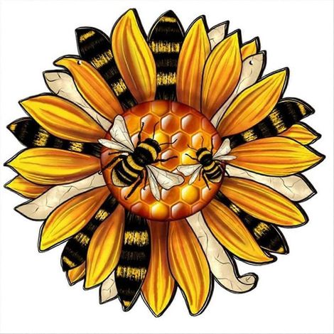 Panneau en bois avec abeille et tournesol - Décoration de porche (1/5)