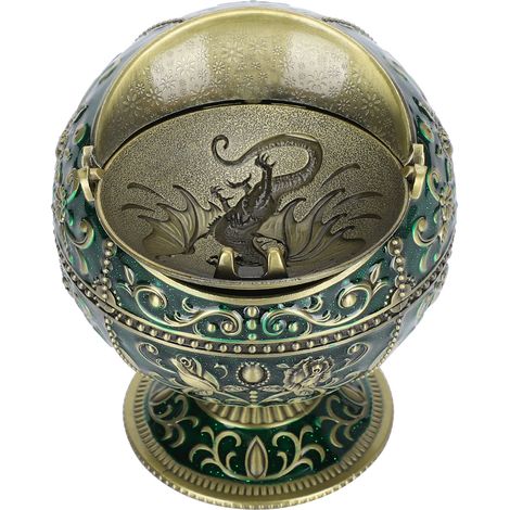 Cendrier sphérique rétro en bronze, coupe-vent, en forme de dragon, avec couvercle - objet de décoration artisanale (1/5)