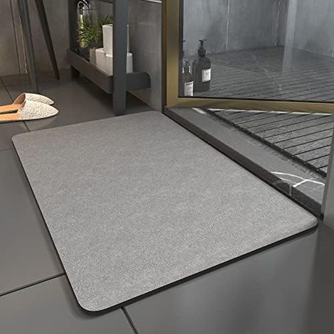 Tapis de Bain Antidérapant, Tapis de Douche Absorbant Lavable Tapis de Bain Diatomite pour la Baignoire, Salon et la Salle de Bain 60x40cm (Rectangle, Gris)