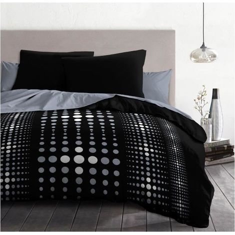 Mikrofaser-Bettwasche Steevy - 1 Bettbezug 240x260 cm + 2 Kissenbezüge 63x63 cm - Schwarz - HOME LINGE PASSION (1/3)