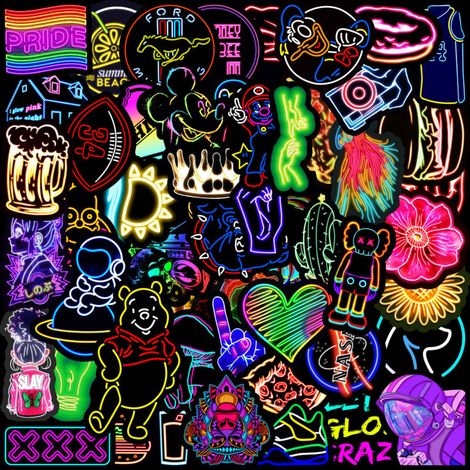 (3) 50 autocollants néon graffiti pour téléphone portable, ordinateur portable, gourde (1/5)