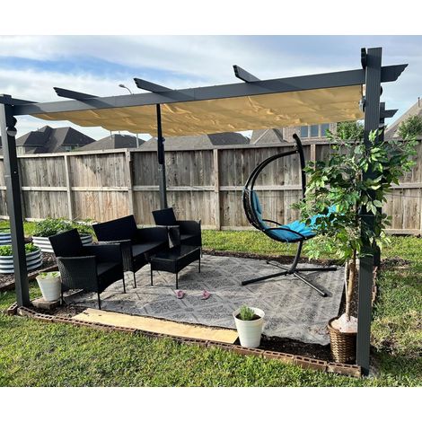 PURPLE LEAF Pergola Aluminium pour Terrasse Extérieur, Toit Coulissante, Pavillon De Jardin, 4 x 3 m, Beige