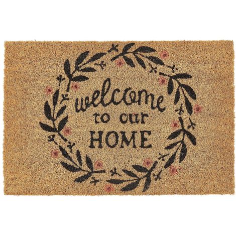 Paillasson d'Intérieur Moderne Inscription Home 40 x 60 cm Support Antidérapant PVC et Fibre Coco Naturel Sayan