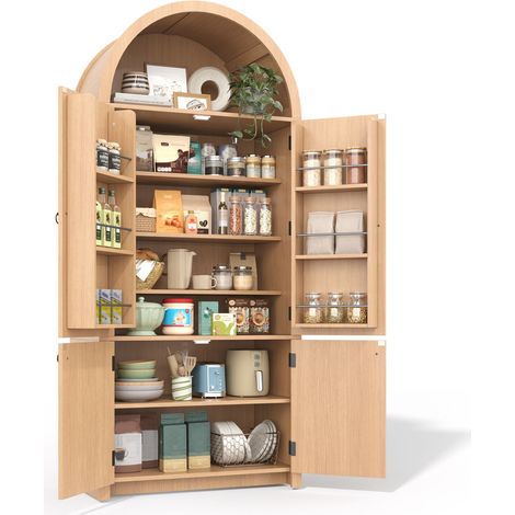 Armoire en Arc 180x80x40 cm, Vitrine Aspect Bois, Meuble de Rangement avec Étagères de Porte et Compartiment Ouvert pour Cuisine, Salon (1/5)