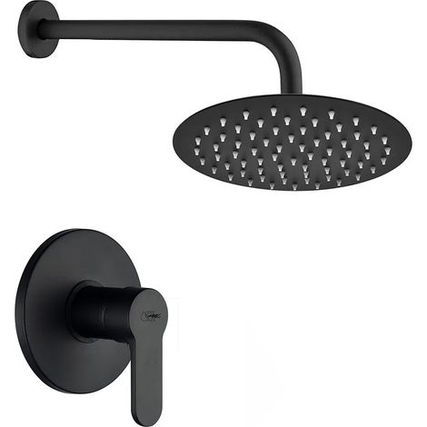 Set doccia incasso nero opaco tondo Paco con soffione 20 cm (1/5)