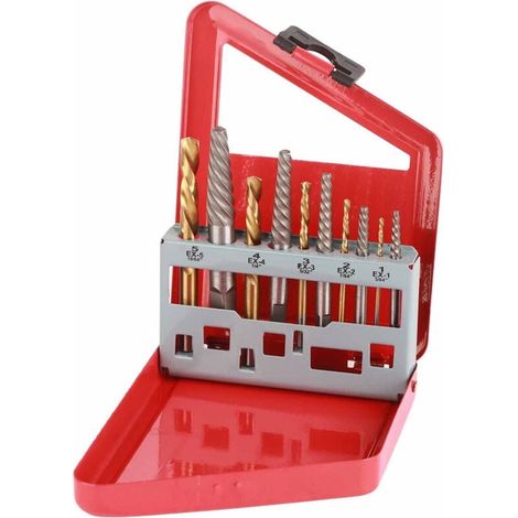 Jeu de 10 forets à gauche pour extraire les vis et boulons cassés, compatible avec l'extraction de métaux, coffret de rangement inclus.-AquaForge (1/4)