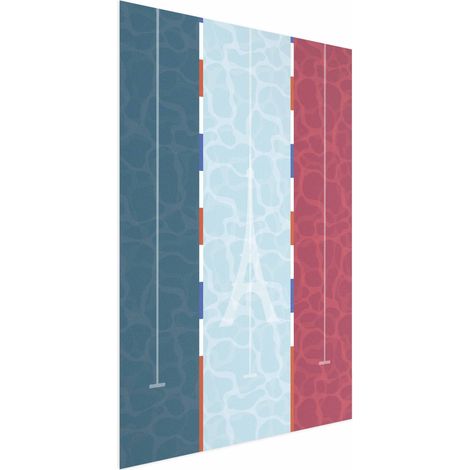 Poster – Illustration eines Schwimmbads mit der französischen Flagge im Hintergrund (1/4)