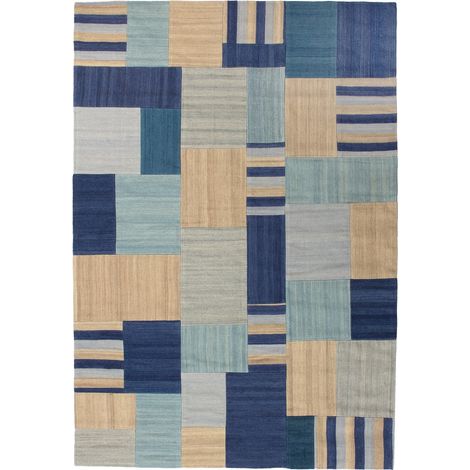 Tappeto Kilim Intenso 300 in Lana e Cotone Blu e Beige (1/4)