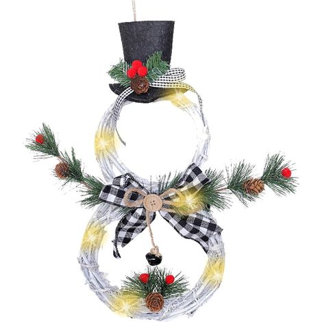 Guirlande De Noël En Rotin - Bonhomme De Neige Avec Lumières Led Intégrées - Décoration Intérieure Et Extérieure - 1 Pièce (1/4)
