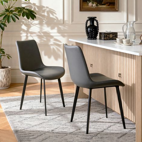 Set di 4 sedie da pranzo 47x47x74cm in similpelle PU per cucina, ufficio e soggiorno, stile moderno e minimalista, colore grigio (1/5)