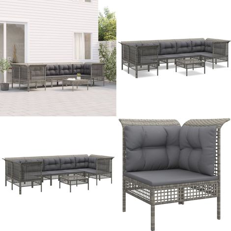 Salon de jardin 8 pcs avec coussins Gris Résine tressée - Salon De Jardin - Mobilier De Jardin - Set De Salon De Jardin - Meubles De Jardin - Chaise Lounge - Home & Living