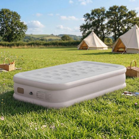Matelas Gonflable, Pompe Électrique Intégrée, Surface Floqué , Imperméable 5000 mm, Sac Transport, 190x97x39cm, Kaki (1/5)