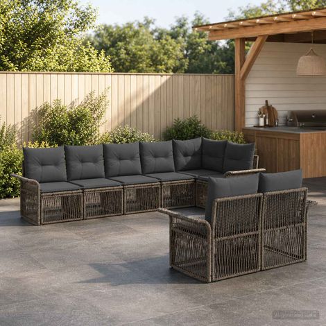 Salon de jardin modulable 8 places en polyrotin gris avec housses d’assise lavables - PANGIVO (1/5)