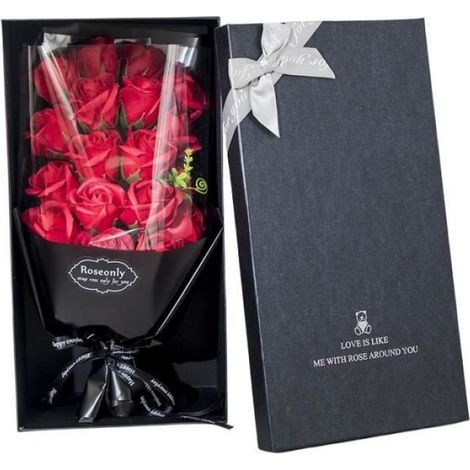 Fleur de savon,Bouquet de Roses artificielles avec boîte-Cadeau,pour la Saint-Valentin,Anniversaire,Anniversaire(Rouge) (1/4)
