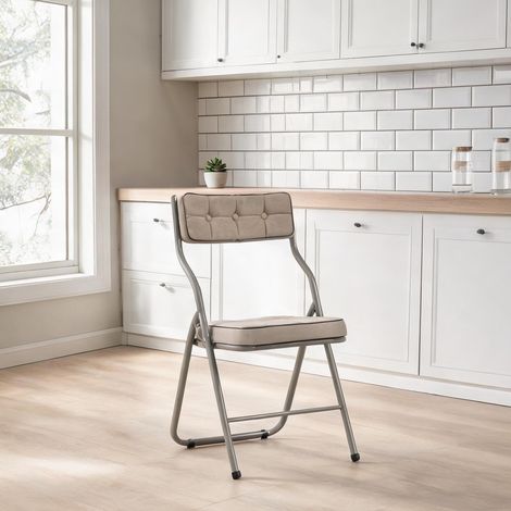 Chaise pliante 2 pièces en métal avec coussin beige en acier (1/5)