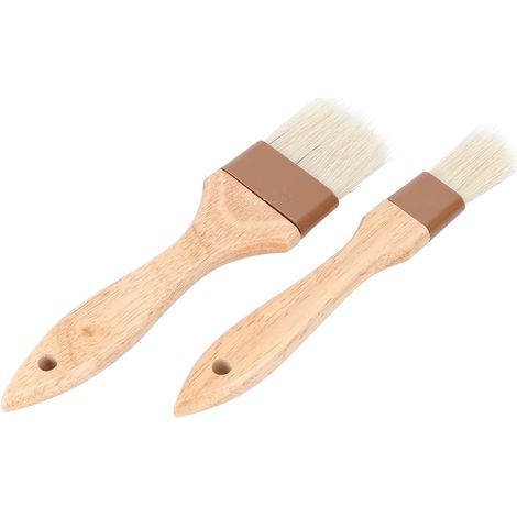 Lot 2 pinceaux à badigeonner pour la cuisson et le barbecue, en poils de porc résistant chaleur, manche en caoutchouc et bois de hêtre (1/5)