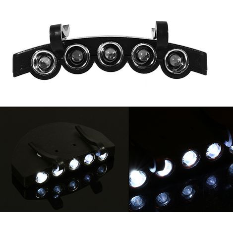 Lampe de Casquette 5 LED Lampe de Casque à Clip Eclairage Frontale Super Lumineux pour Pêche Camping Randonnée (1/5)