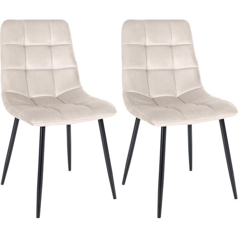 Lot de 2 chaises de salle à manger coutures décoratives carrées en velours crème et pieds en métal noir 100001571 (1/5)