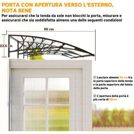 Tende incurvée extérieur 122x89x24 cm polycarbonate aluminium PP visserie complète incluse (1/5)