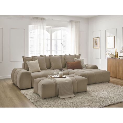 BOBOCHIC - Canapé d'angle convertible coffre EVEREST tissu texturé avec pouf Angle droit Taupe (1/5)