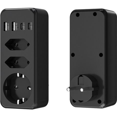 Multiprise parafoudre 7 en 1 avec prise européenne, 3 prises, 2 ports USB-A et 2 ports USB-C (1/4)