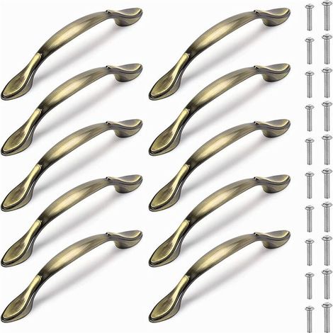 Lot de 10 poignées de meuble antiques en bronze de 64 mm, style vintage, pour porte de cuisine, avec vis (1/3)