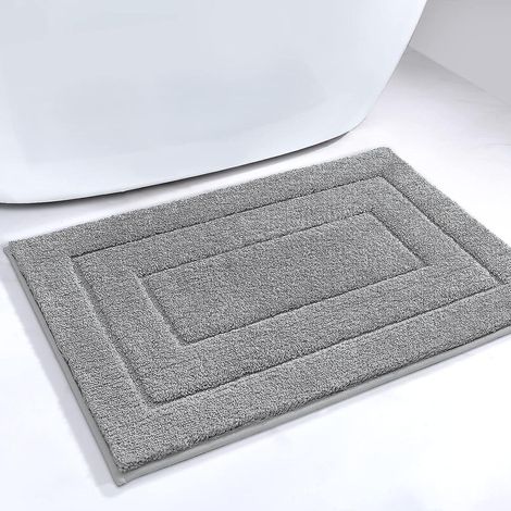 Tapis de bain antidérapant en microfibre, séchage rapide, lavable en machine, tapis de douche moelleux, 40 x 60 cm, gris clair (1/5)