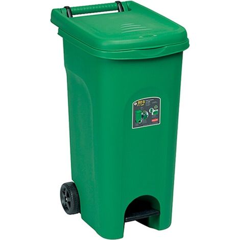 Bidone Immondizia Professionale a Pedale con Ruote Verde 80 litri (1/10)