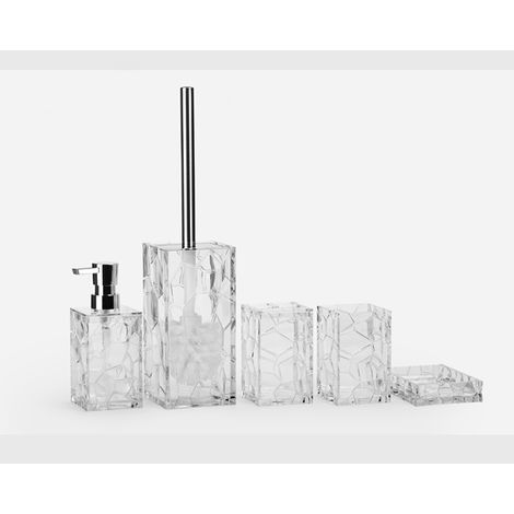 Ensemble d'accessoires de salle de bain, distributeur de savon, porte-brosse à dents, tasse, brosse de toilette et blanc Transparent