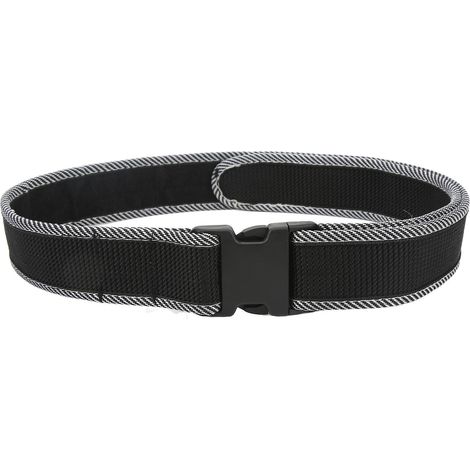 Ceinture multifonctionnelle pour électricien, avec pochette à outils, en nylon épais et ajustable, noire avec bordure à rayures blanches. (1/4)