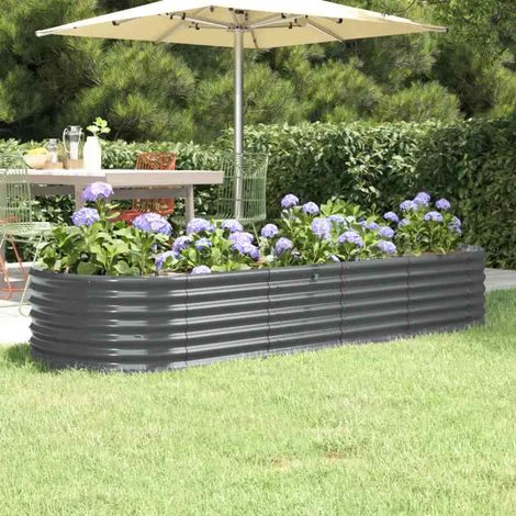 Lit Surélevé de Jardin Jardinière Ovale Acier Galvanisé Anthracite 224 x 80 x 36 cm - PANGIVO (1/5)