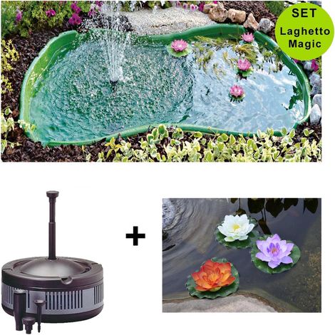 Set laghetto per giardino da 610 lt + pompa filtro ecopond 2 + 3 ninfee decorative laghetto magic